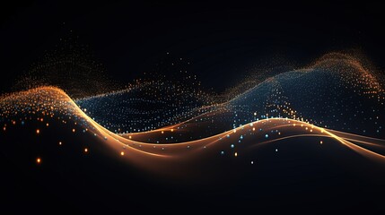 Fototapete - Futuristic digital wave with dots. Dark cyberspace. Abstract music background. Big data visualisation with particle flow. 3d rendering.
