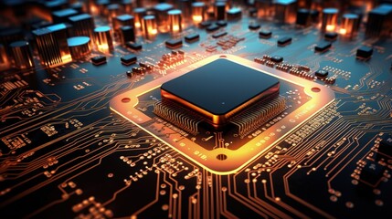 Poster - Artificial intelligence chip. Ai chipset on 3D circuit board