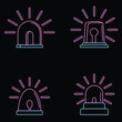 Flasher siren icons set. Outline illustration of 4 flasher siren icons neon color on black