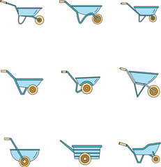Poster - wheelbarrow garden plant yard icons set. outline illustration of 9 wheelbarrow garden plant yard vec