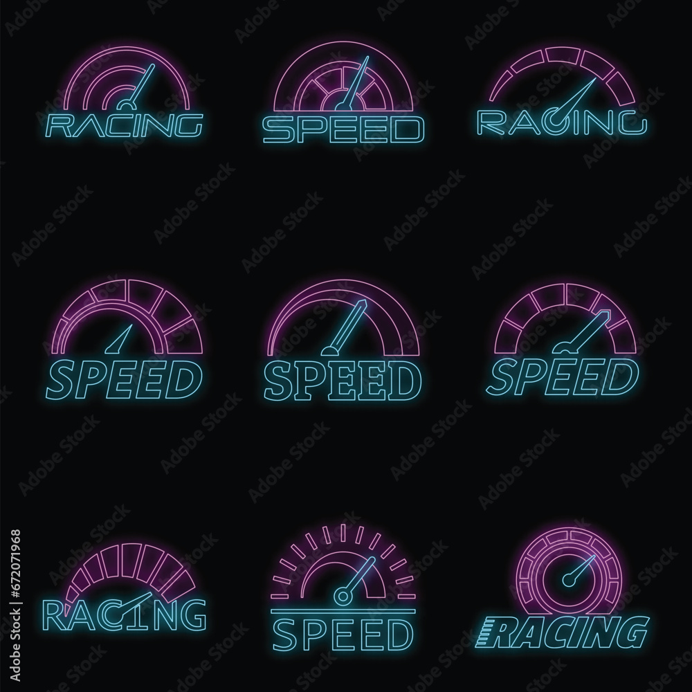 Speedometer level indicator logo set. Outline illustration of 9 ...