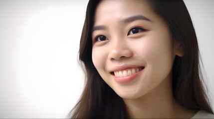 Wall Mural - Portrait of young Asian girl smiling in white background