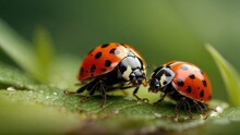 Close-up High-resolution Image Of Two Ladybug Beetles. Generative AI.
