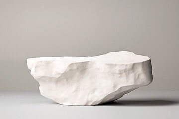 Poster - Empty white stone pedestal on white table top with light beige wall background. High quality photo