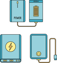 Poster - phone power bank icon set. outline set of phone power bank vector icons thin line color flat on whit