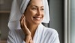 © Marko - FILE #:  436721823 Preview Crop Find SimilarDIMENSIONS6000 x 4000pxFILE TYPEJPEGCATEGORYPeopleLICENSE TYPEStandard or ExtendedHappy smiling gorgeous middle aged woman wearing bathrobe an