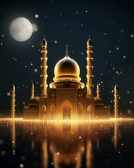 Sticker - Eid mubarak islamic background with hanging ramadan candle lantern and mosque. Eid al-Fitr, and Eid al-Adha. Vertical video for business and advertising.