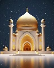 Sticker - Eid mubarak islamic background with hanging ramadan candle lantern and mosque. Eid al-Fitr, and Eid al-Adha. Vertical video for business and advertising.