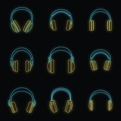 Poster - headphones music listen speakers headset icons set. outline illustration of 9 headphones music liste