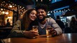 Companions taking selfie in a bar eatery with confront cover on in coronavirus time - Youthful individuals having fun with drinks and snacks exterior with modern rules after infection break