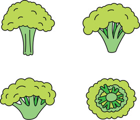 Poster - Broccoli plant icon set. Outline set of broccoli plant vector icons thin line color flat on white