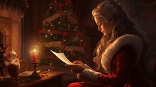 A Woman Writing A Letter To Santa Claus