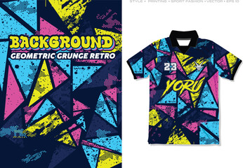 Wall Mural - sublimation jersey design polygon triangle grunge halftone retro modern geometric pattern sporty colourful brush paint splash splatter texture