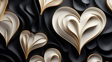 3D Abstract White Hearts On Black Background As Wallpaper Illustration
