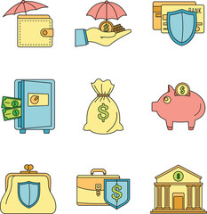 Poster - Money deposit icon set. Outline set of money deposit vector icons thin line color flat on white