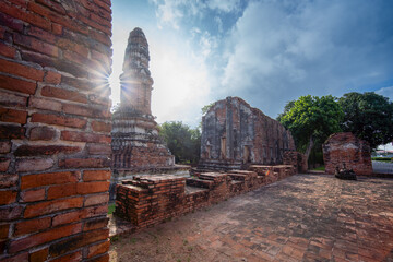 Wall Mural - Church ruins in Wat Borom Phuttharam, Ancient temple in Ayutthaya, Thailand. They are public domain or treasure of Buddhism, no restrict in copy or use