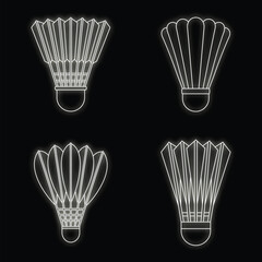 Poster - shuttlecock equipment icon set. outline set of shuttlecock equipment vector icons neon color on blac