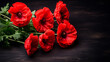 Red poppy flowers in a dark background