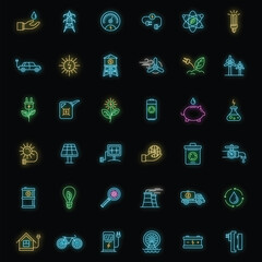 Poster - ecology day icon set. outline set of ecology day vector icons neon color on black