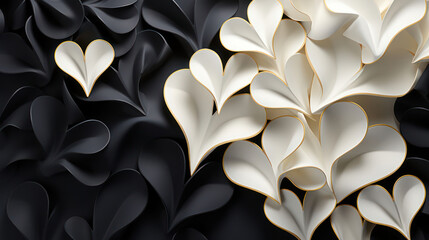 3d abstract white and black hearts as wallpaper background illustration