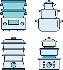 Canvas Print - Cooking steamer icon set. Outline set of cooking steamer vector icons thin line color flat on white