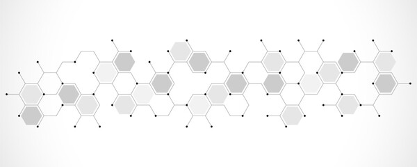 Genetic engineering and molecular structure, hexagon DNA network, science chemical and biotechnology concept, innovation technology, healthcare, and medicine design.