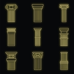 Poster - ancient column icon set. outline set of ancient column vector icons neon color on black