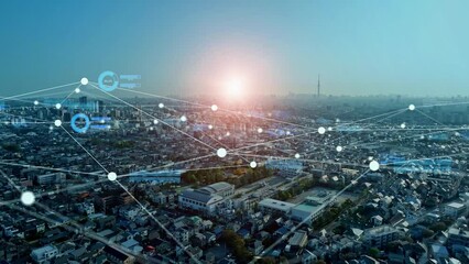 Fototapete - Smart city and communication network concept. 5G. LPWA (Low Power Wide Area). Wireless communication.