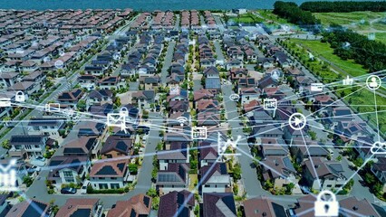 Aufkleber - Modern residential area and communication network concept. Internet of Things. Smart house.