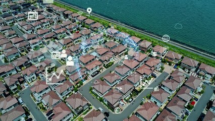 Leinwandbilder - smart city and communication network concept. 5g. lpwa (low power wide area). wireless communication