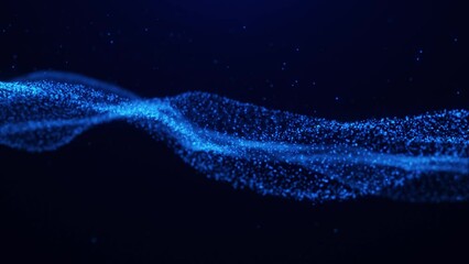 Abstract digital dynamic particle waves with light motion lights background, data flow, cyber technology. 3D rendering. Seamless loop 4k video. Screensaver video animation.