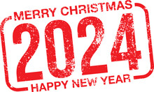 2024. Merry Christmas And Happy New Year. Vector Rubber Stamp.