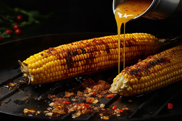 Poster - A bucket of popcorn is drizzled with melted butter, perfect for a movie night