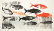 monotype engraving of swarms of fish