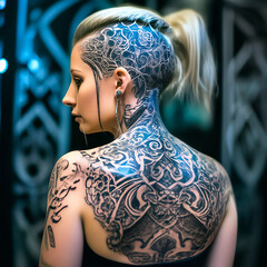 Wall Mural - girl with a tattoo on her back