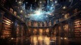 Fototapeta  - Esoteric concept: Great library of records of the Akashic chronicle, Mystical knowledge archive of information in the vastness of the Universe