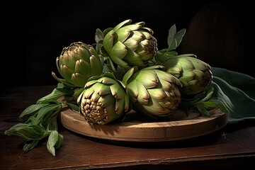 Sticker - artichokes on a wooden table