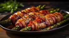 Barbecued Violet Asparagus Wrapped With Bacon