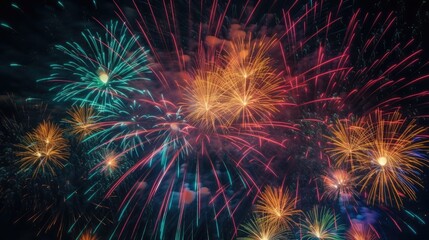 Fototapete - Colorful fireworks exploding in a night sky mesmerizing display with vivid streaks of light and vibrant patterns photography