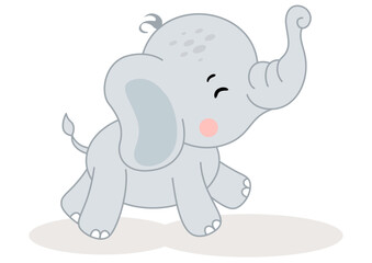 Poster - Cute baby elephant running isolated