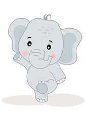 Poster - Funny baby elephant isolated on white