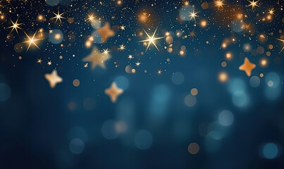 Wall Mural - gold  and blue Christmas background with golden stars