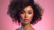 © Ai Studio - Curly Radiance: Stunning African American Woman with Lush Hair on Pink Backdrop.
