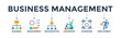 Business management banner web icon vector illustration concept with icon of business, management, organization, leadership, teamwork and employment