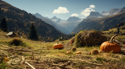 Wall Mural - Harvest time scene with a lovely timberland within the mountains