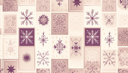 Wall Mural - Festive Winter Wonderland Tile Pattern with Whimsical Folk-Inspired Motifs