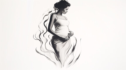 Wall Mural - Black Pencil Sketch of Female on White Background, Perfect for Editorial Illustrations and Website Design.