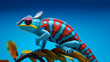 © Planetz - a colorful chameleon on a branch  on blue background
