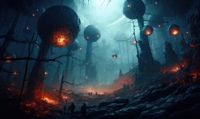 Sci-fi alien planet, futuristic imagine of alien planet