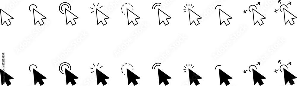 Computer mouse click cursor black arrow icons set. Cursor icon. Vector ...